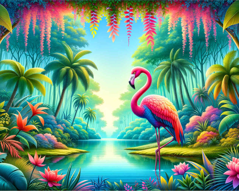 Diamond Painting - Flamingo-Paradies: Eine Harmonie in Pink und Grün