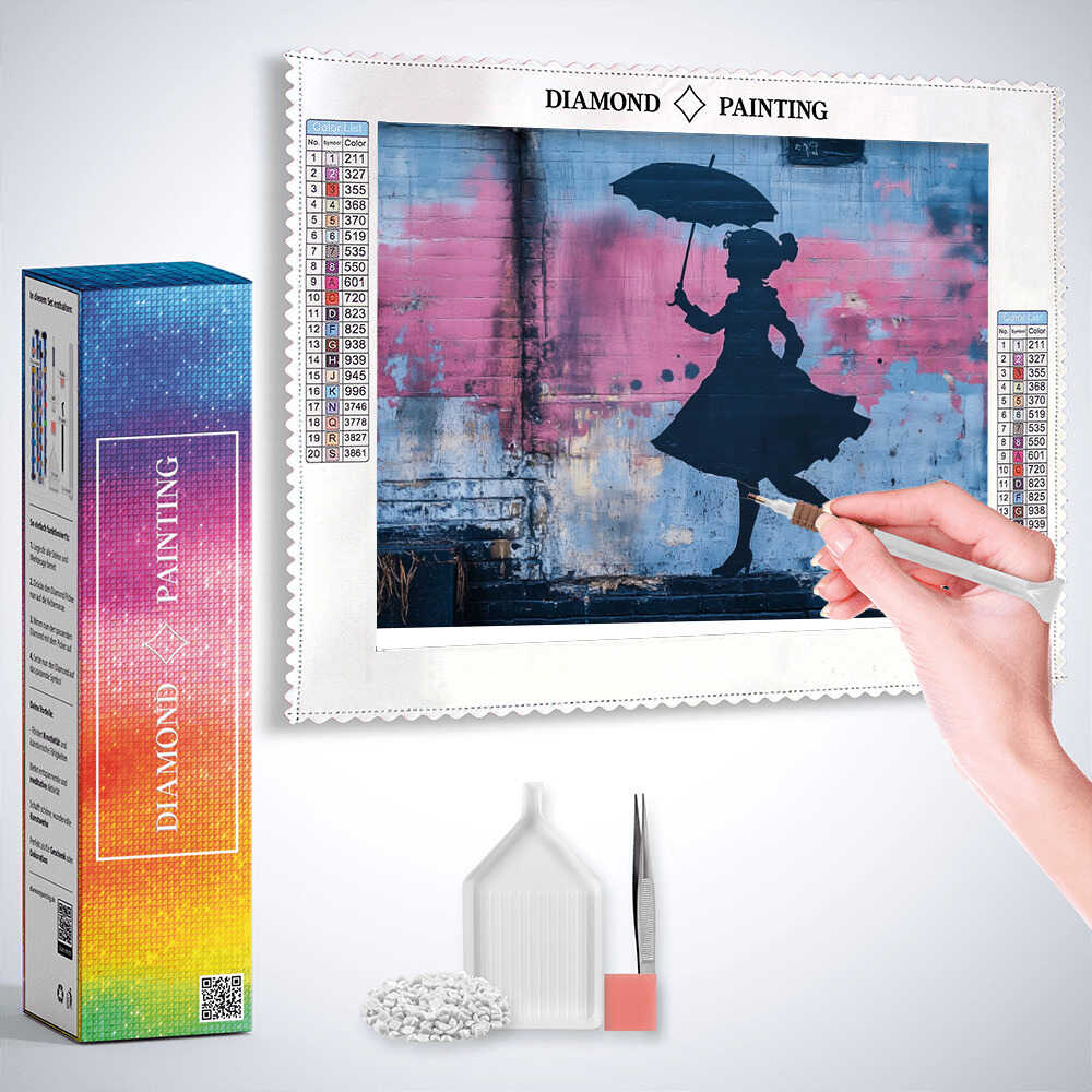 Diamond Painting - Tanz im Schattenregen, Banksy Stil