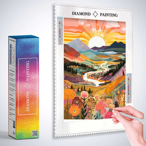 Diamond Painting - Sonnenaufgang im Blumenparadies