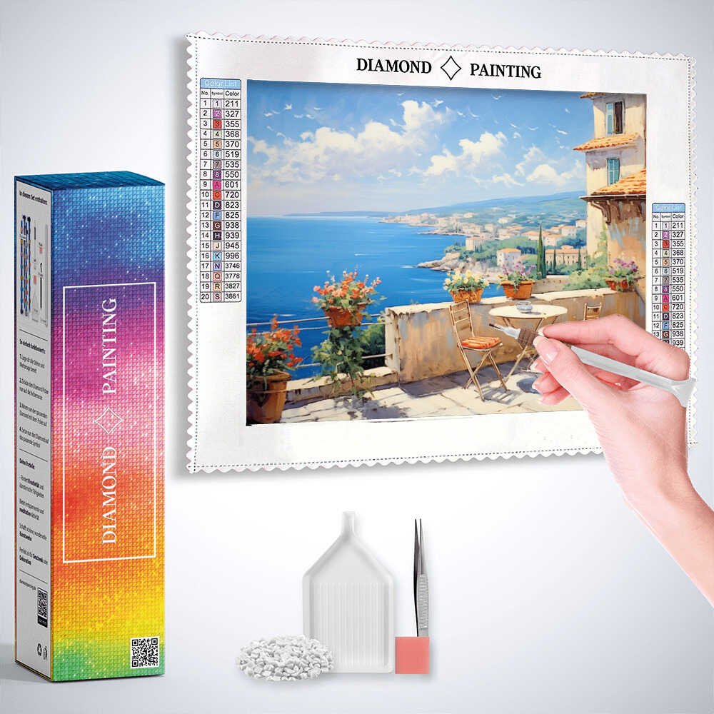 Diamond Painting - Mediterrane Träumerei, Küstenblick