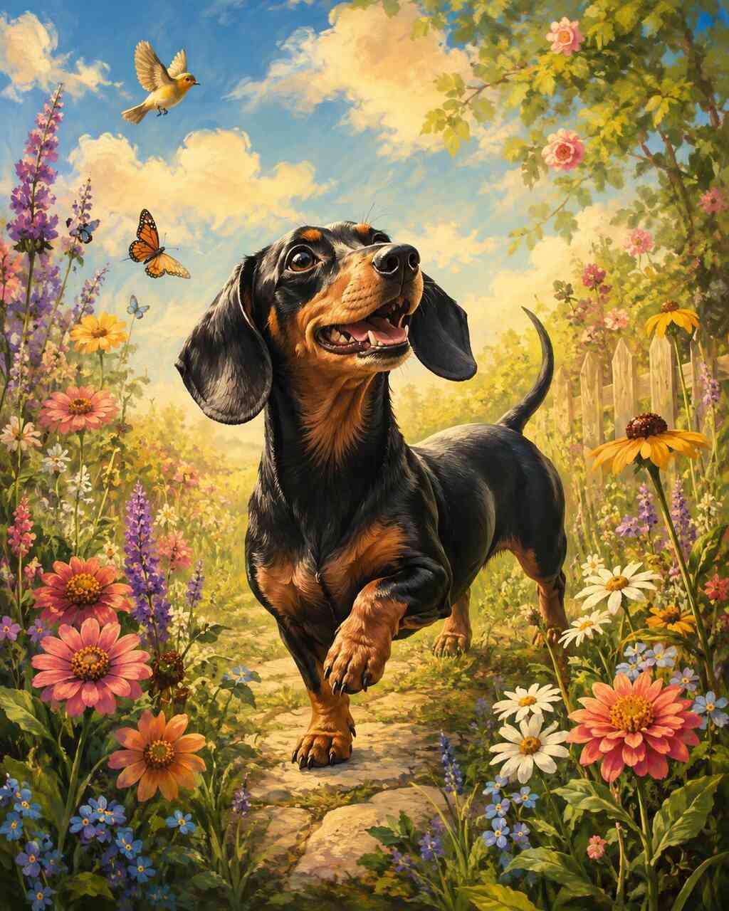 Diamond Painting - Fröhlicher Spaziergang im Blütengarten