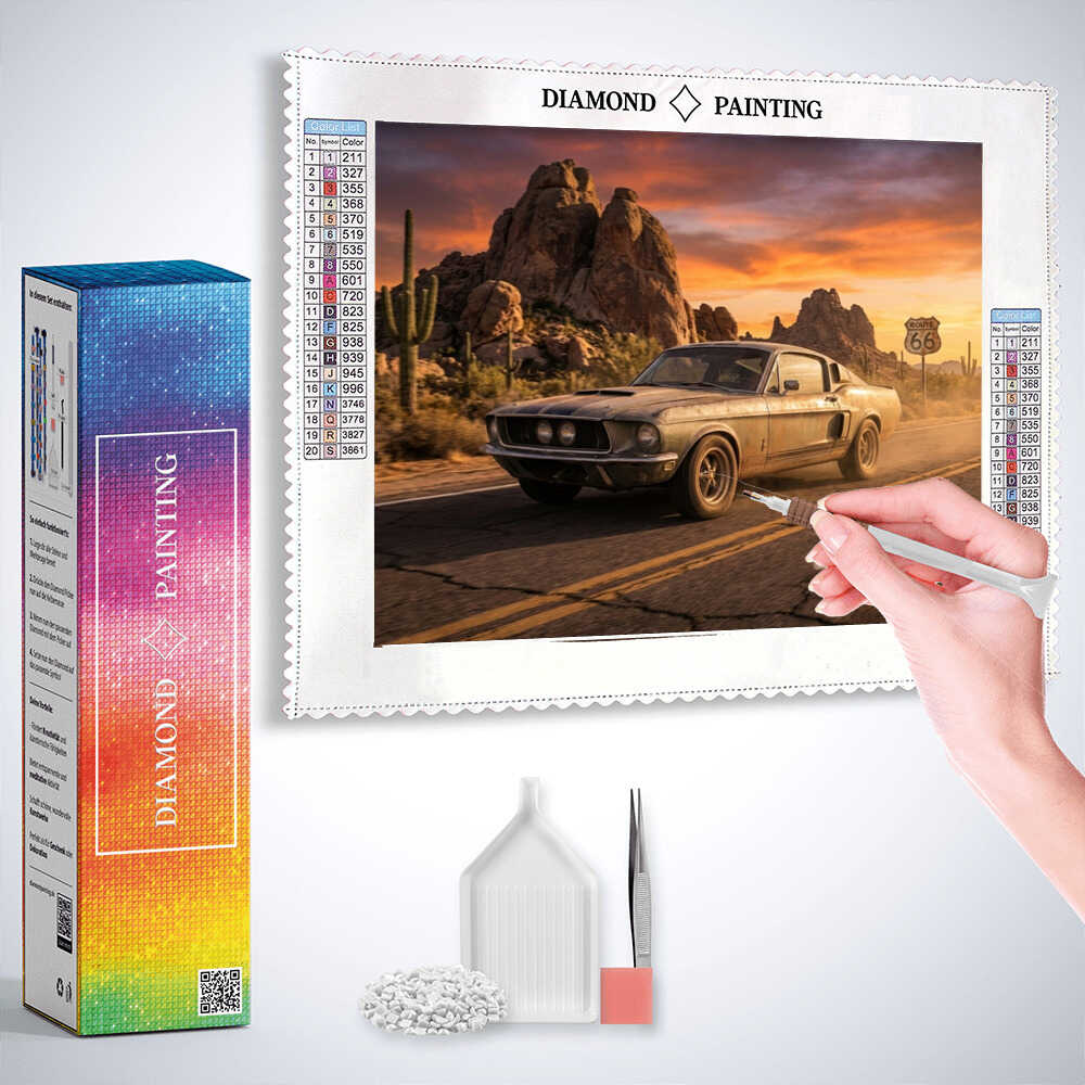 Diamond Painting - Route 66, Freiheit im Sonnenuntergang