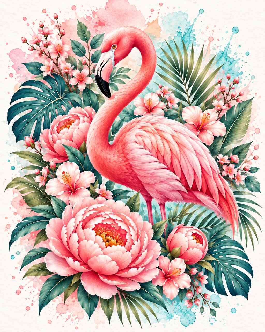 Diamond Painting - Flamingozauber im Blütenmeer