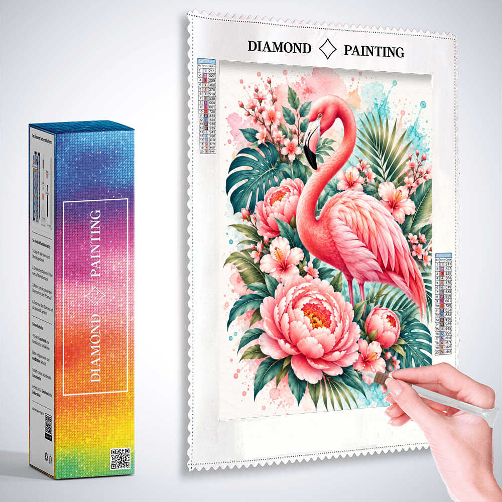 Diamond Painting - Flamingozauber im Blütenmeer