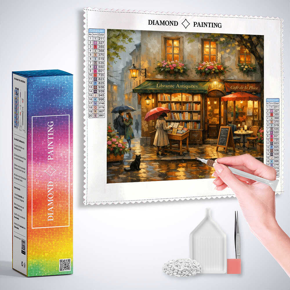 Diamond Painting - Magischer Regenabend, Buchhandlung