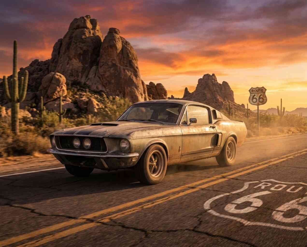 Diamond Painting - Route 66, Freiheit im Sonnenuntergang