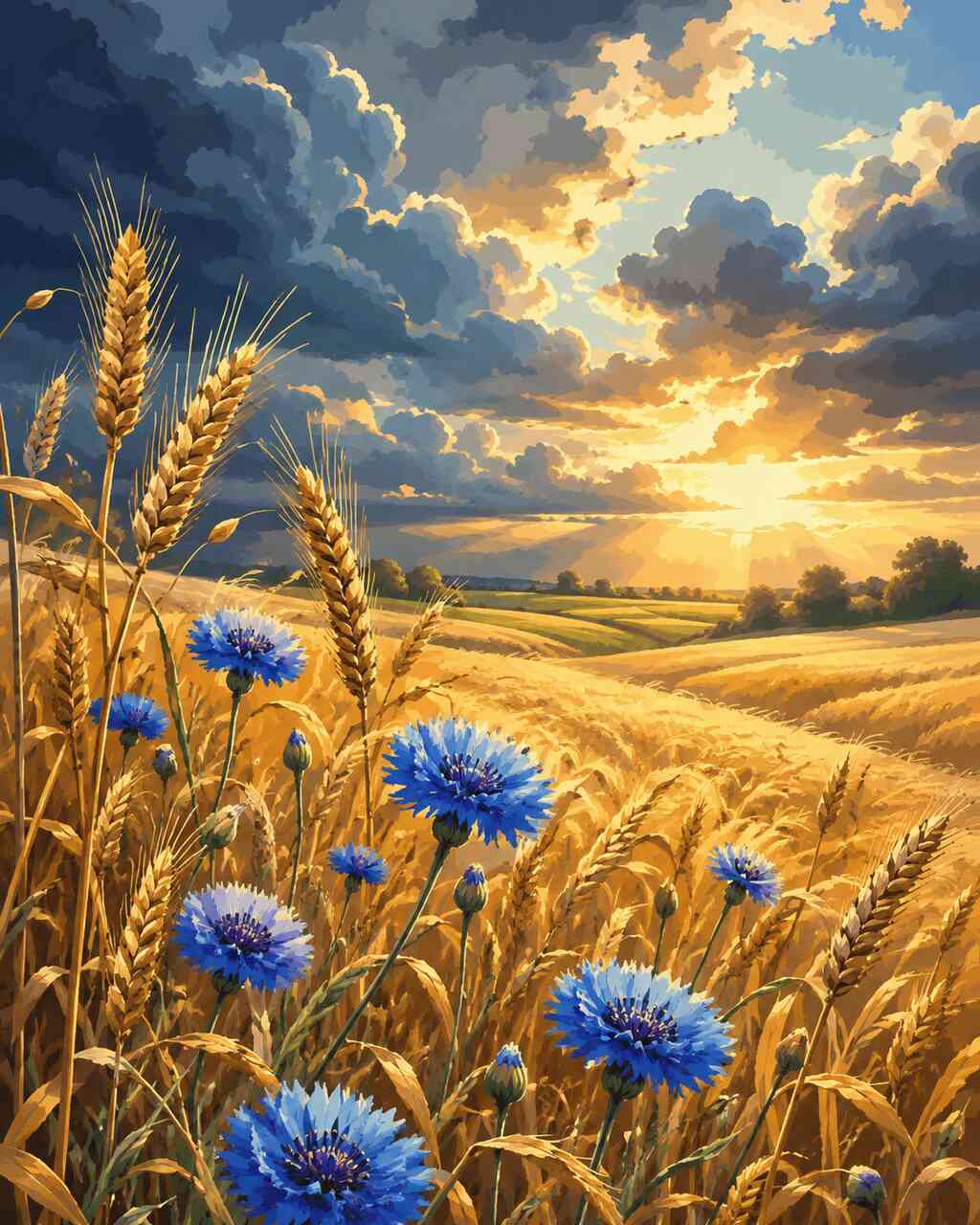 Diamond Painting - Kornblumenpoesie im Licht des Abends