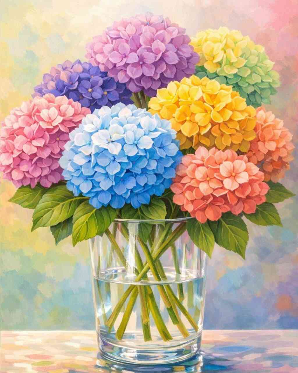 Diamond Painting - Regenbogen BlumenstrauĂ, Hortensie