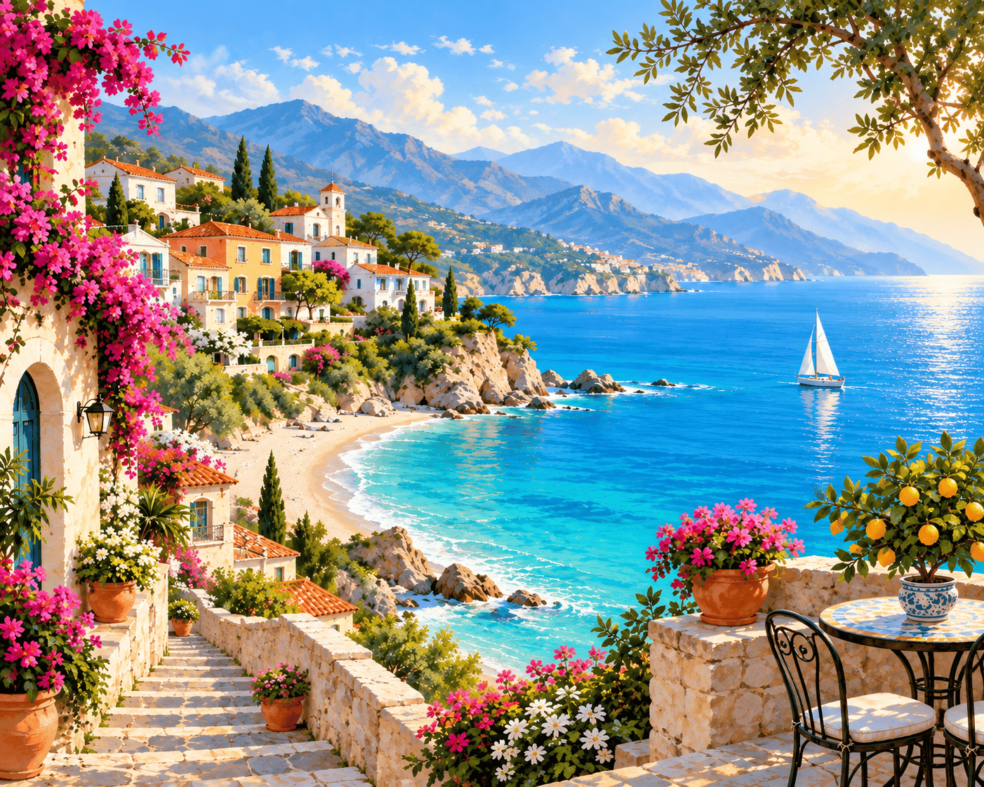 Mediterrane Stadt am Meer