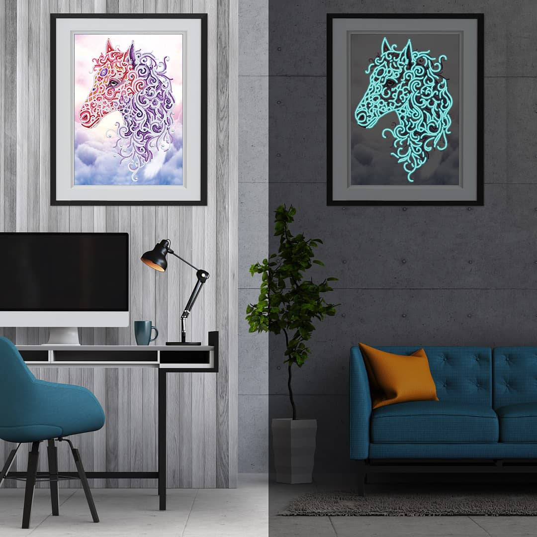 Diamond Painting Nachtleuchtend - Pferdekopf Abstakt