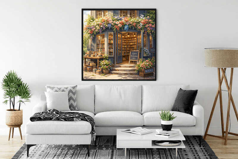 Diamond Painting - Das Bücherparadies im Blütenschein