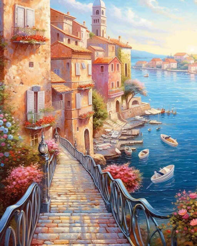 Diamond Painting - Mediterranes Idyll, Meeresbrücke