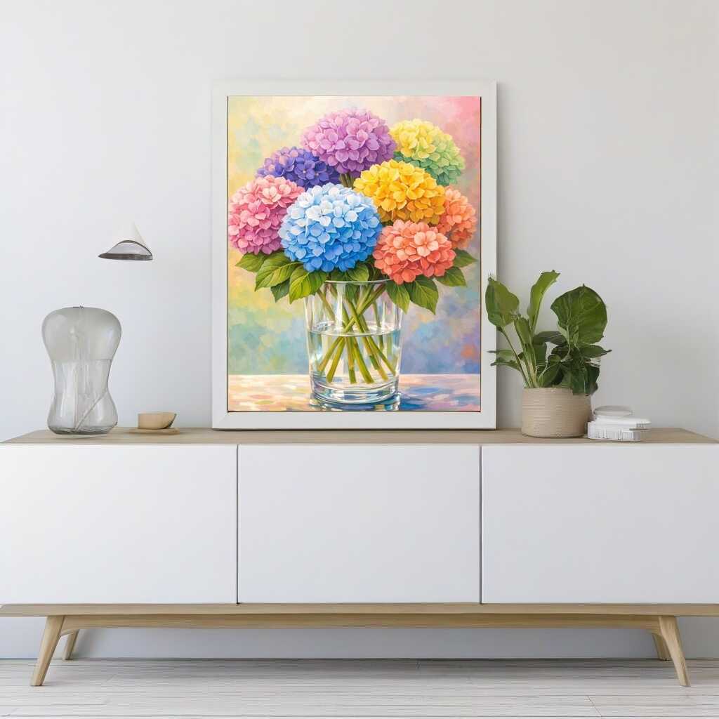 Diamond Painting - Regenbogen Blumenstrauß, Hortensie