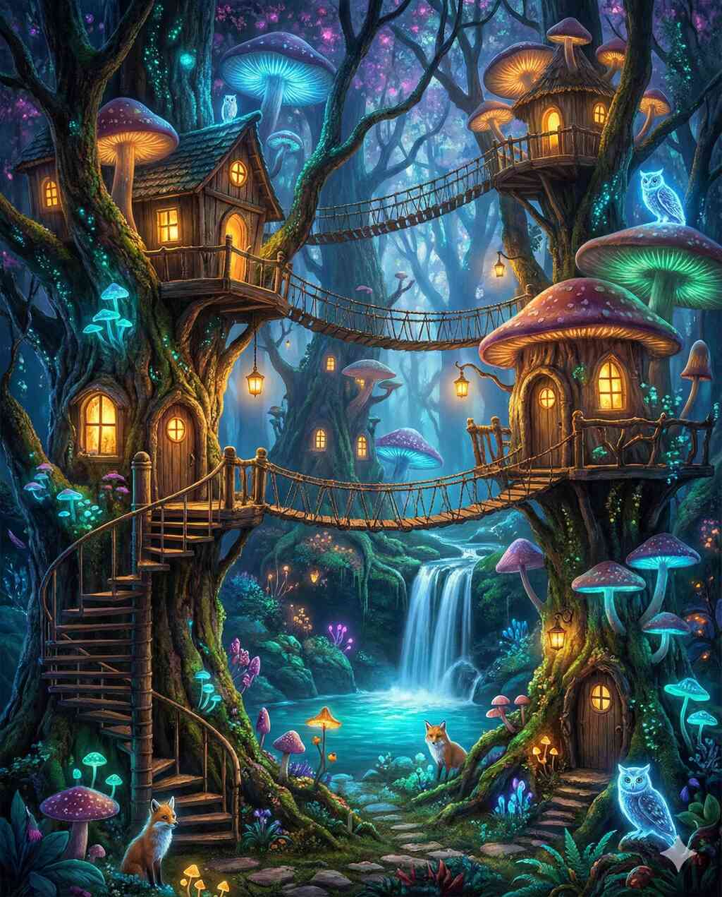 Diamond Painting - Magisches Walddorf bei Nacht