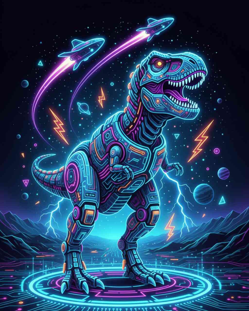 Diamond Painting - Neon Rex, Zukunft der Giganten
