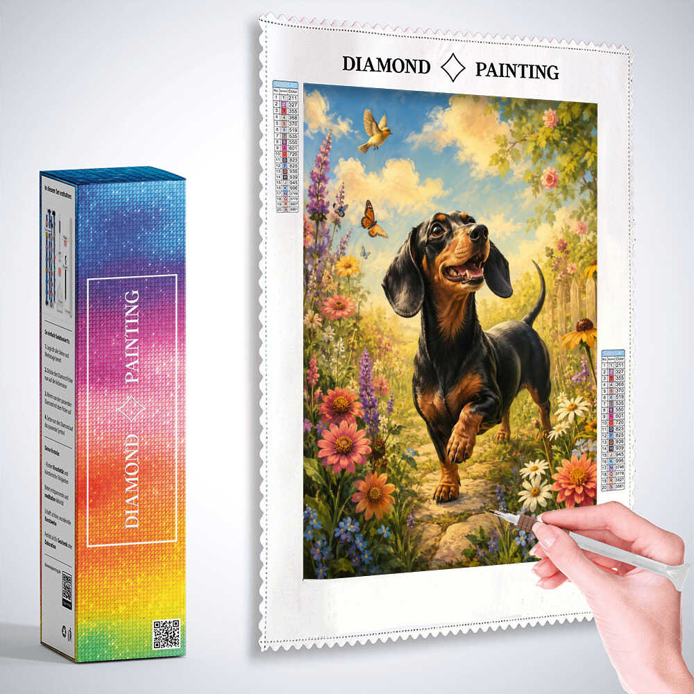 Diamond Painting - Fröhlicher Spaziergang im Blütengarten