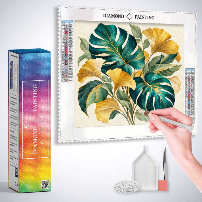 Diamond Painting - Abstrakte Ginkgo Blätter Strauß