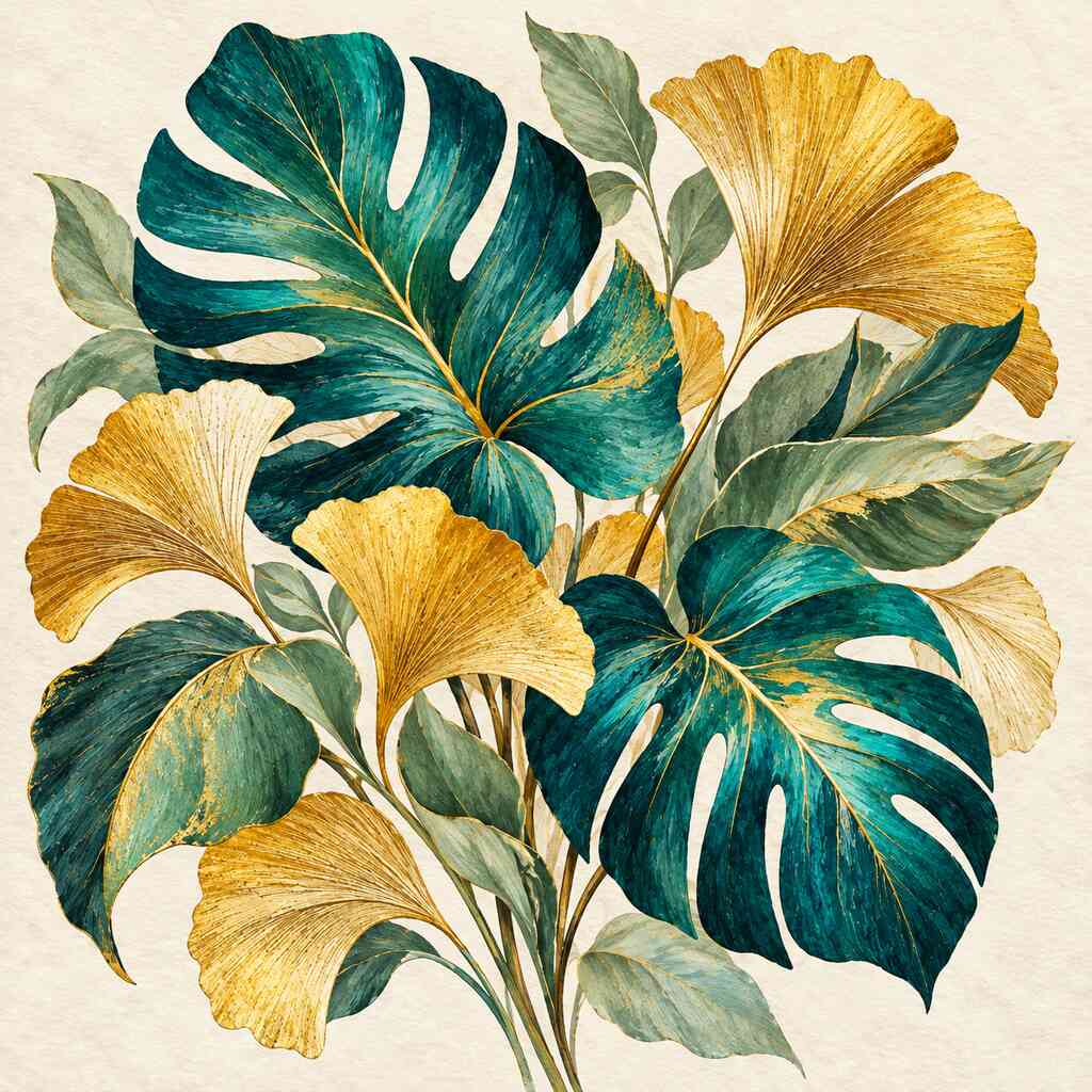 Diamond Painting - Abstrakte Ginkgo Blätter Strauß