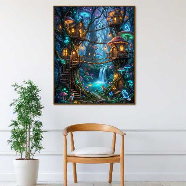 Diamond Painting - Magisches Walddorf bei Nacht