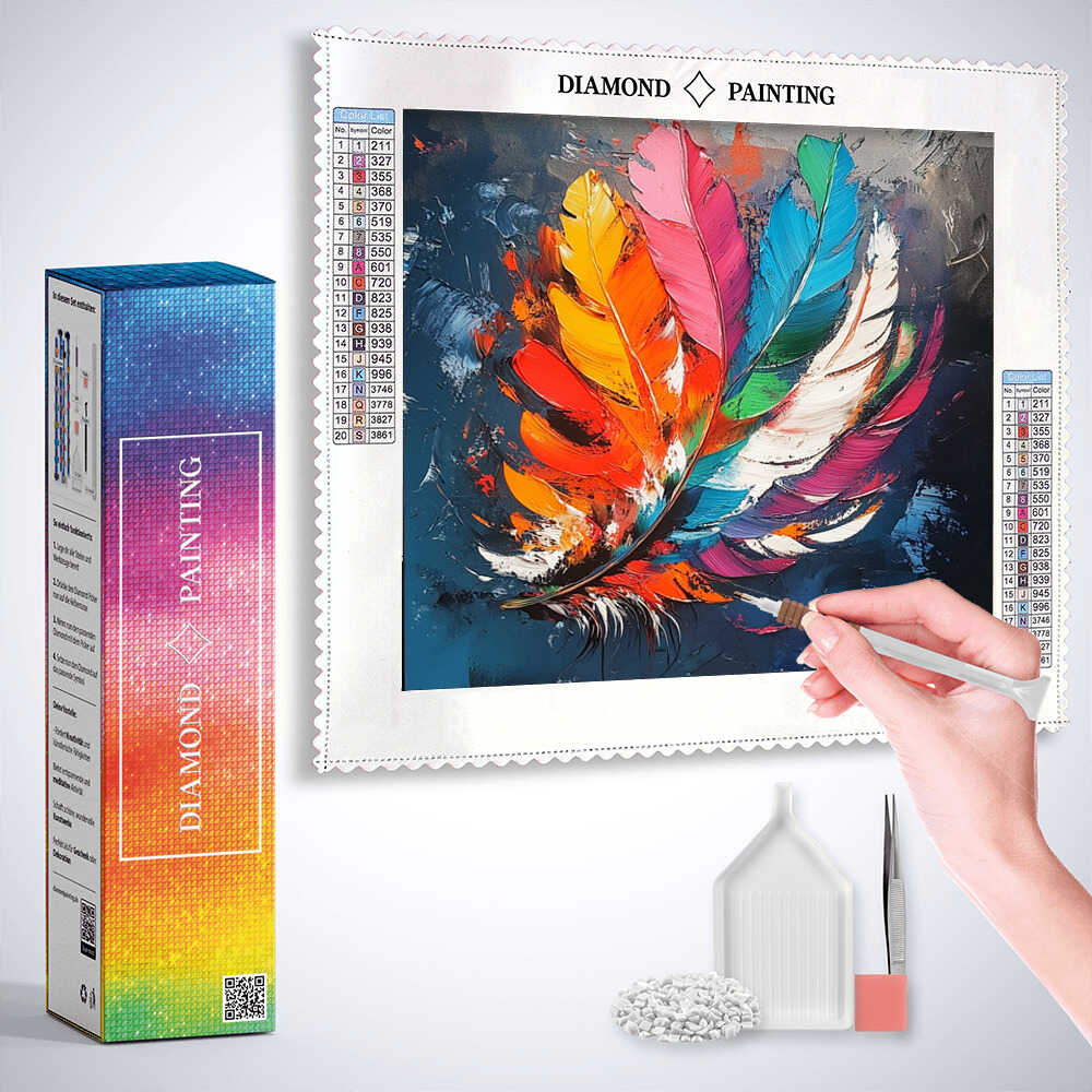 Diamond Painting - Bunte Federn im Federstrauß, Abstrakt