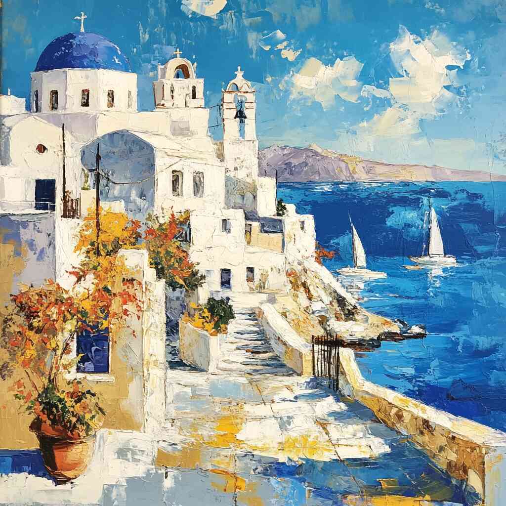 Diamond Painting - Sonnenzauber über Santorini