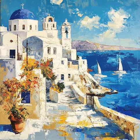 Diamond Painting - Sonnenzauber über Santorini