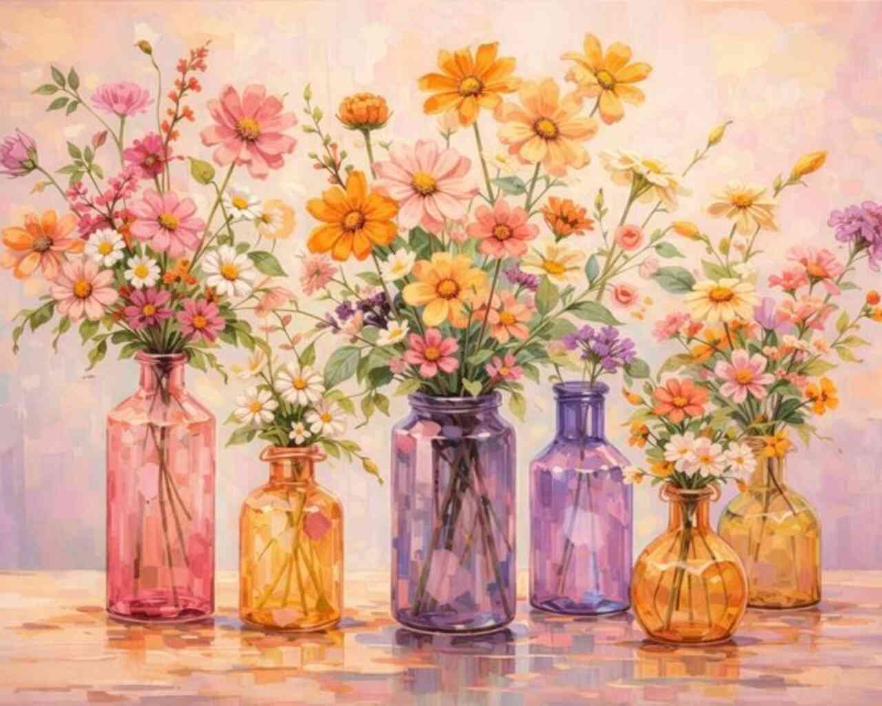 Diamond Painting - Blütenzauber im Sonnenlicht, Vasen