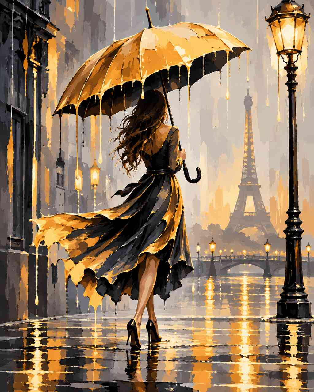 Diamond Painting - Goldene Regentropfen über Paris