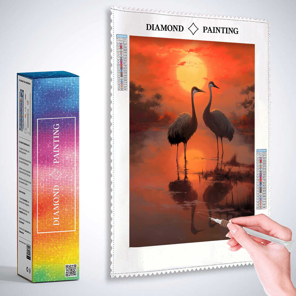 Diamond Painting - Abendrot Symphonie der Kraniche