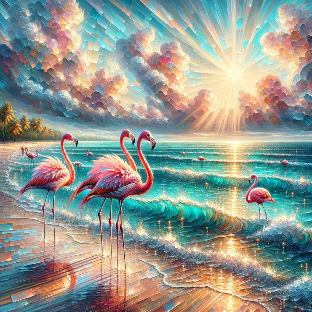 Diamond Painting - Flamingos am Meer