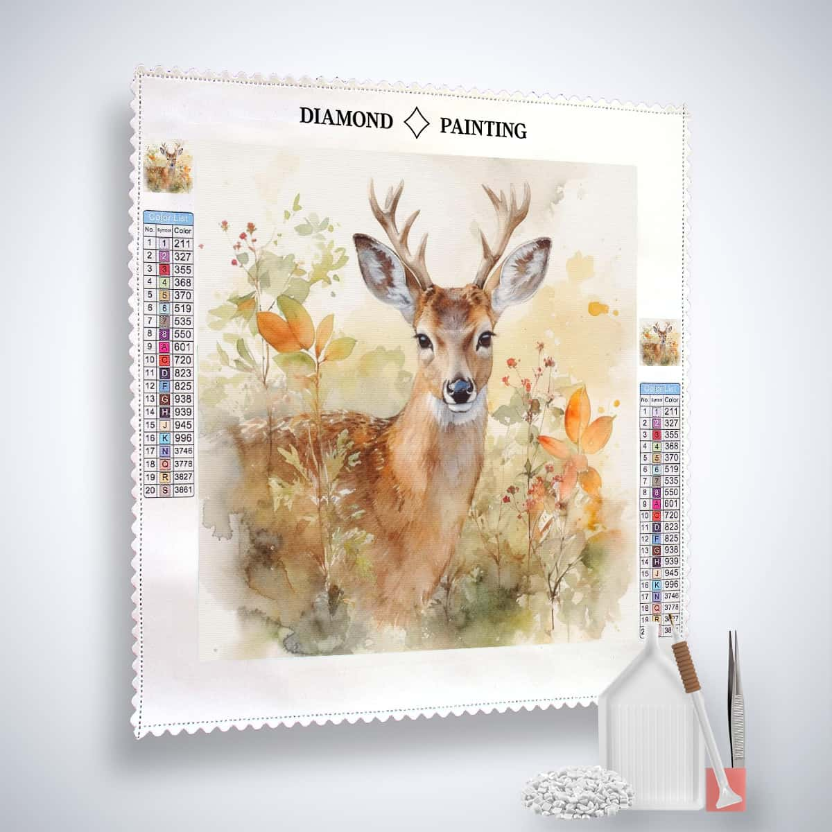 Diamond Painting - Waldbewohner im Gleichklang - gedruckt in Ultra-HD - Aquarell, Neu eingetroffen, Quadratisch, Reh, Tiere