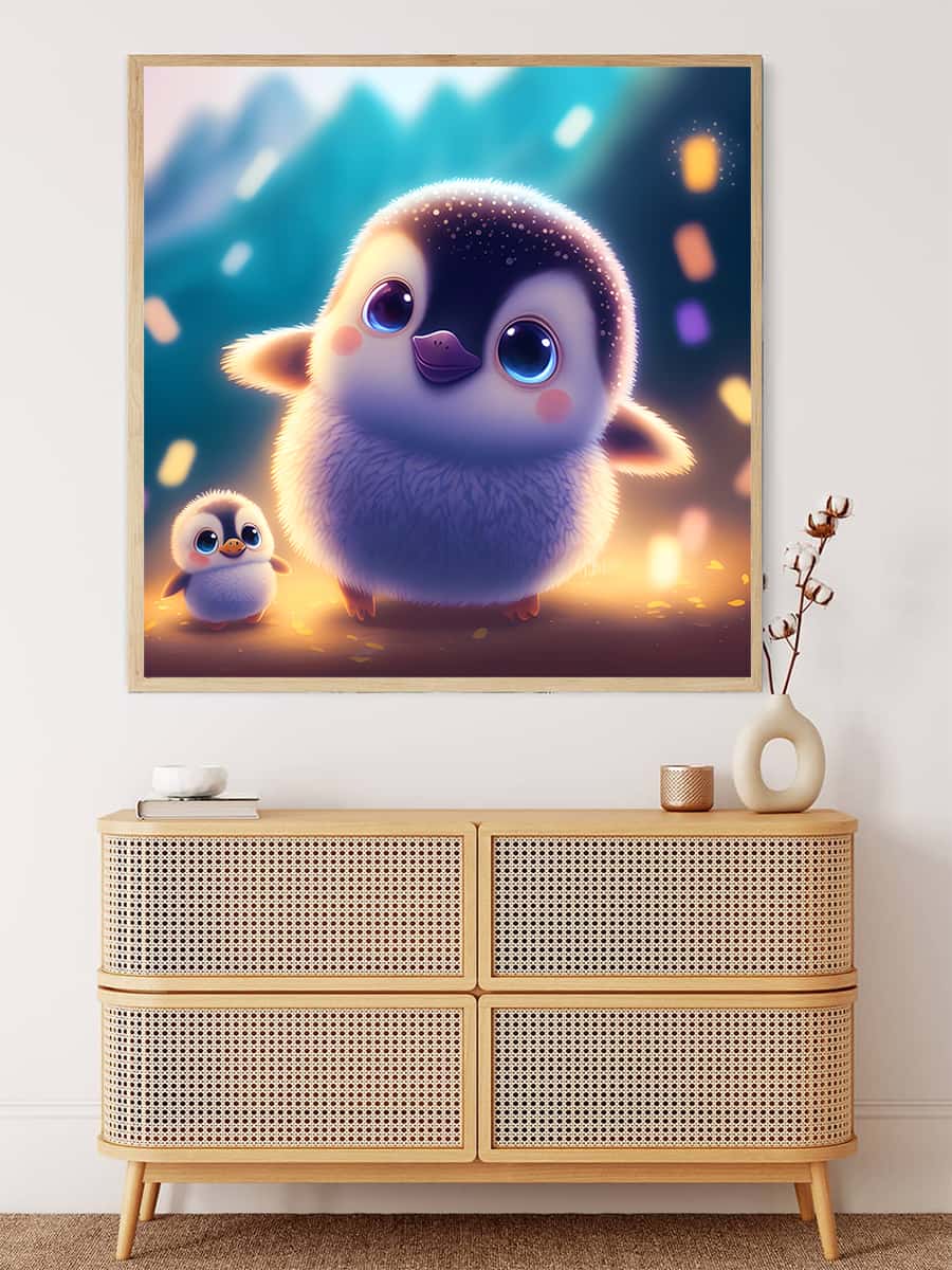 Diamond Painting - Friedlicher Pinguin mit Kind - gedruckt in Ultra-HD - Neu eingetroffen, Pinguin, Quadratisch, Tiere