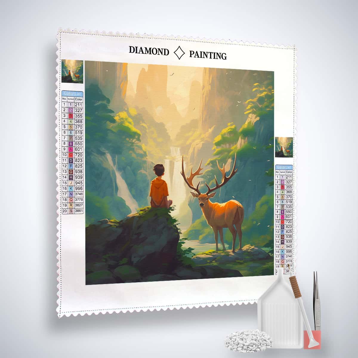 Diamond Painting - Junge mit Hirsch im Wald - gedruckt in Ultra-HD - Hirsch, Neu eingetroffen, Quadratisch, Tiere