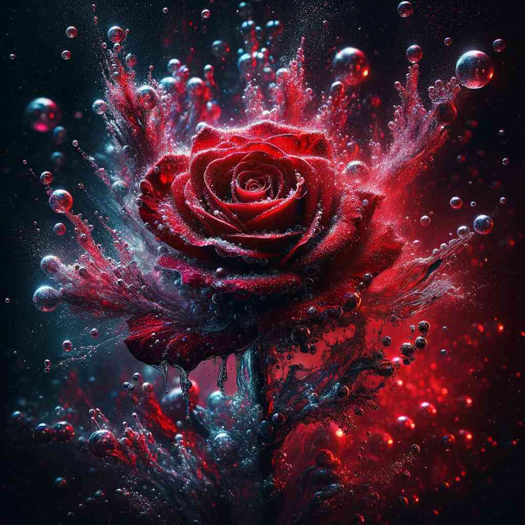 Diamond Painting - Rote Rose umgeben von Wasser