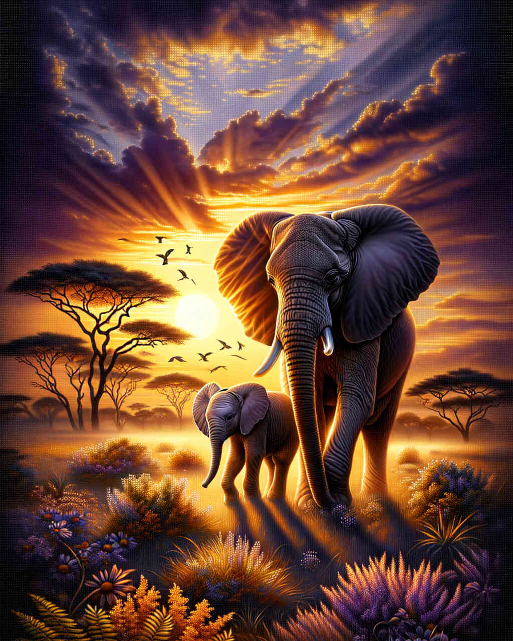 Diamond Painting - Elefant Mutter und Kalb