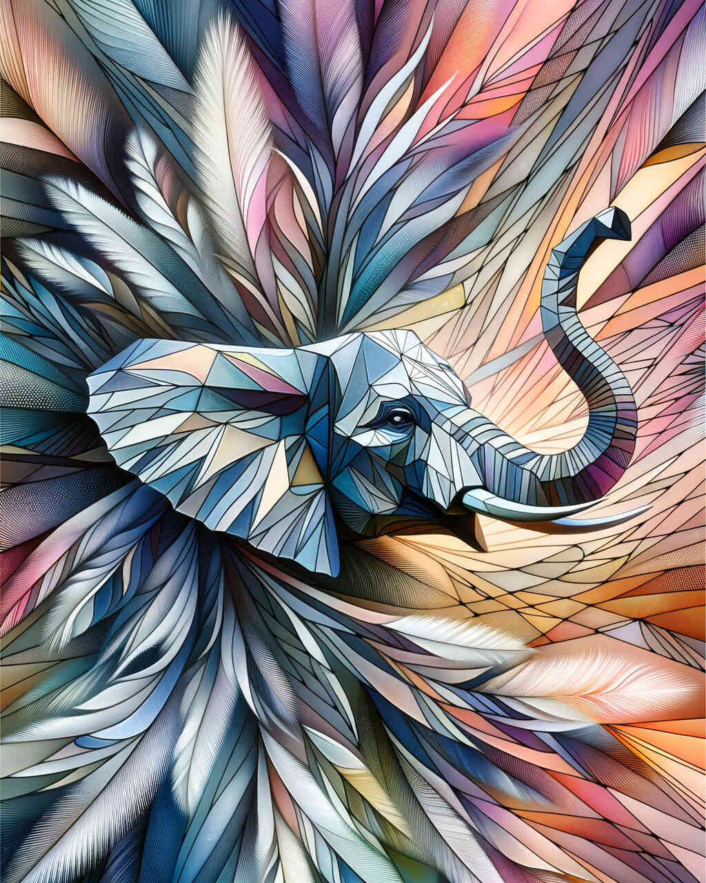 Diamond Painting - Elefant abstrakte Federn