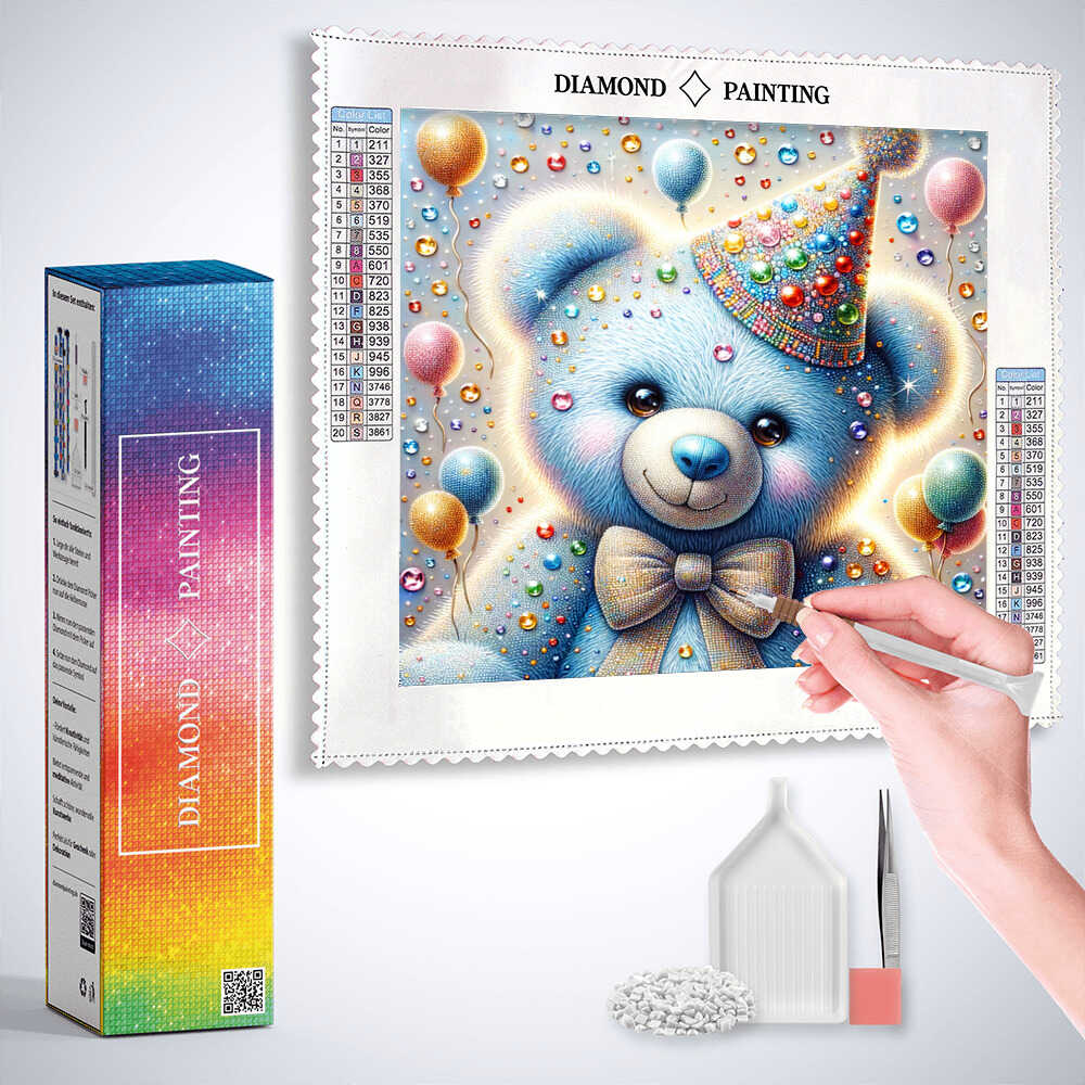 Diamond Painting - Teddybär mit Partyhut