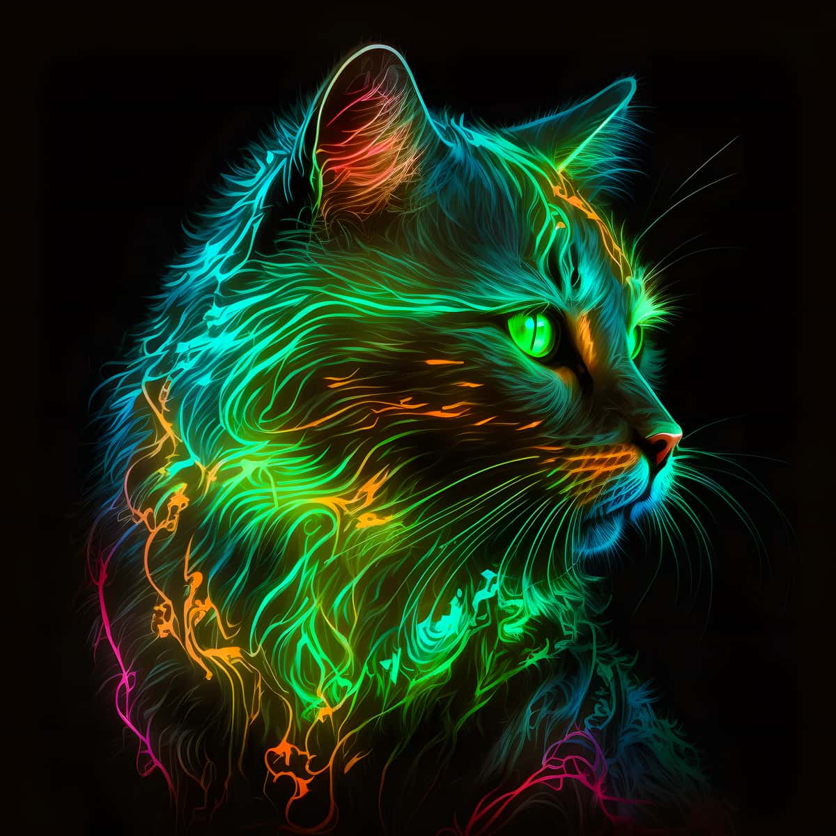 AB Diamond Painting - Katze Neon Grün - gedruckt in Ultra-HD - AB Diamond, Katze, Neu eingetroffen, Quadratisch, Tiere