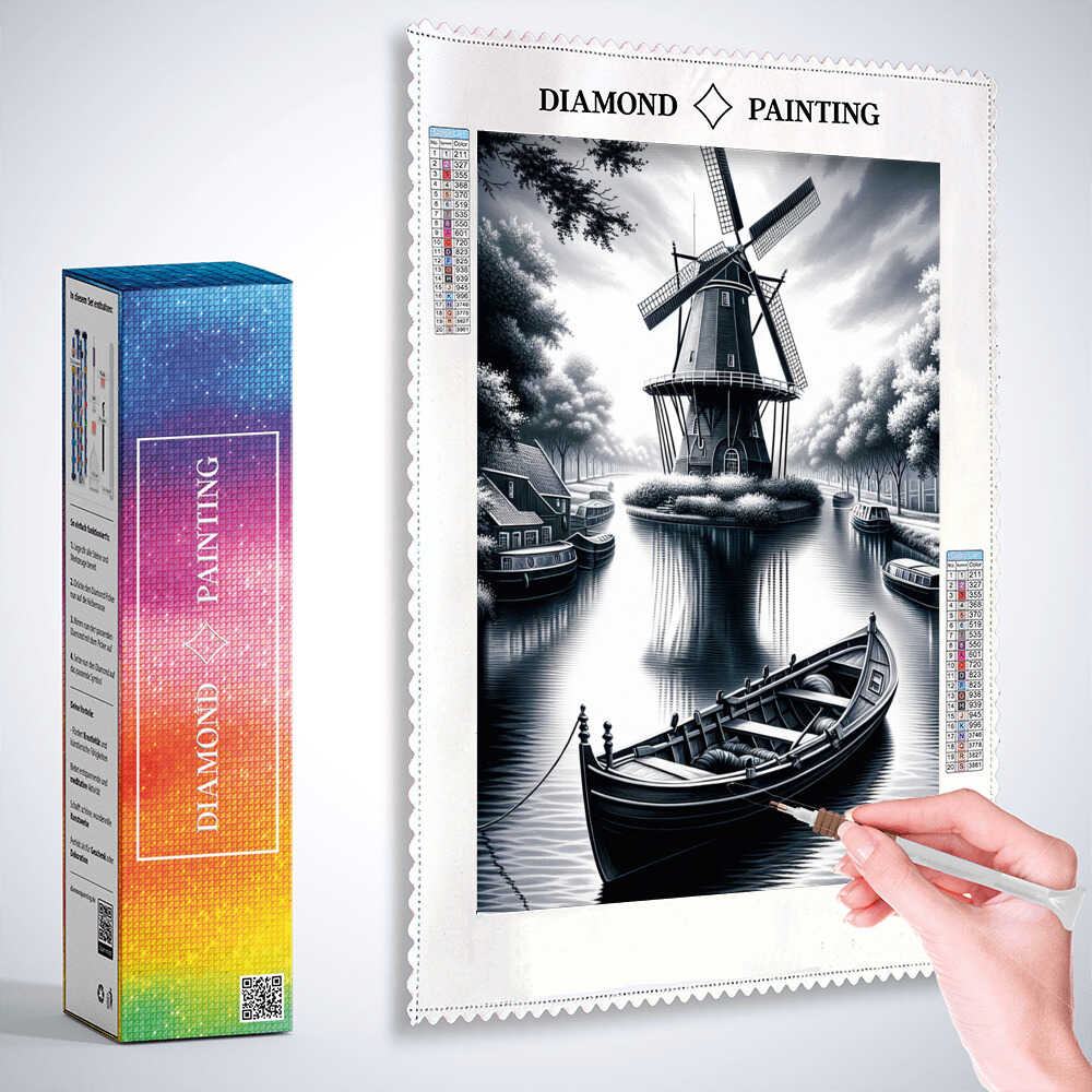 Diamond Painting - Windmühle und Boot