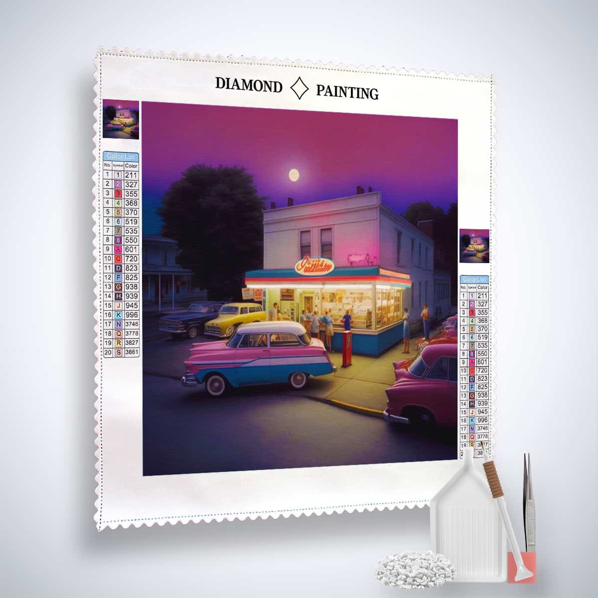 Diamond Painting - Zeitreise an der Zapfsäule - gedruckt in Ultra-HD - Auto, Neu eingetroffen, Quadratisch, Retro, Route 66