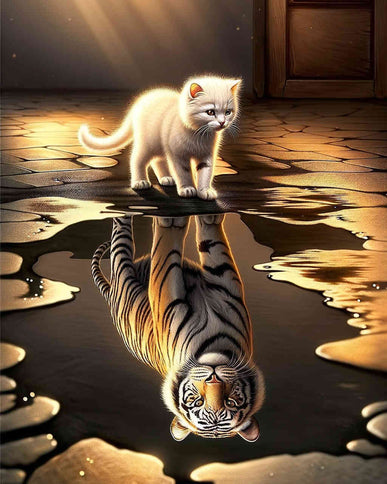 Diamond Painting - Katze weißer Tiger Spiegelbild
