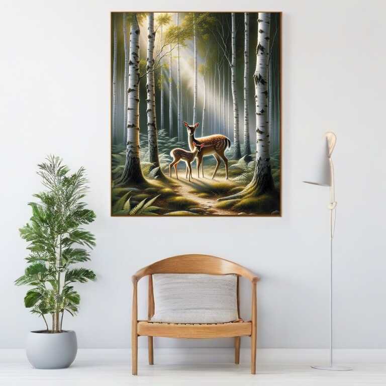 Diamond Painting - Rehe im Birkenwald