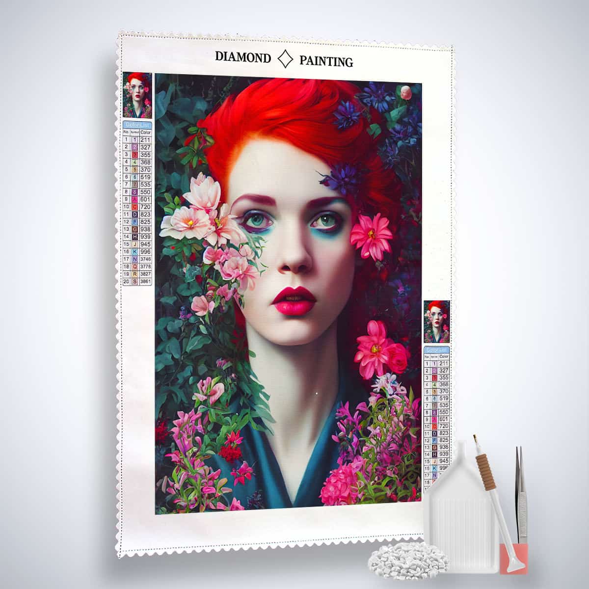 Diamond Painting - Frau mit roten Haaren und Blumen - gedruckt in Ultra-HD - Blumen, Menschen, Neu eingetroffen, Vertikal