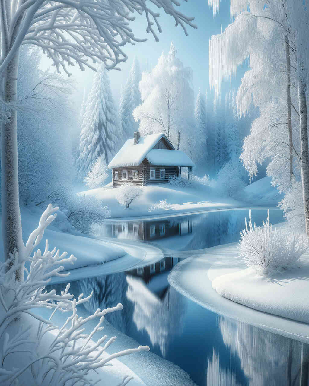 Diamond Painting - Haus am Fluss im Schnee