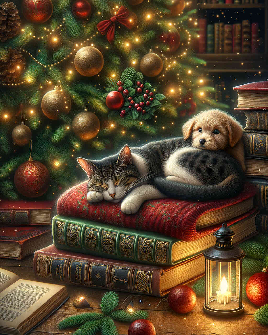 Diamond Painting - Bücherrei Hund und Katze