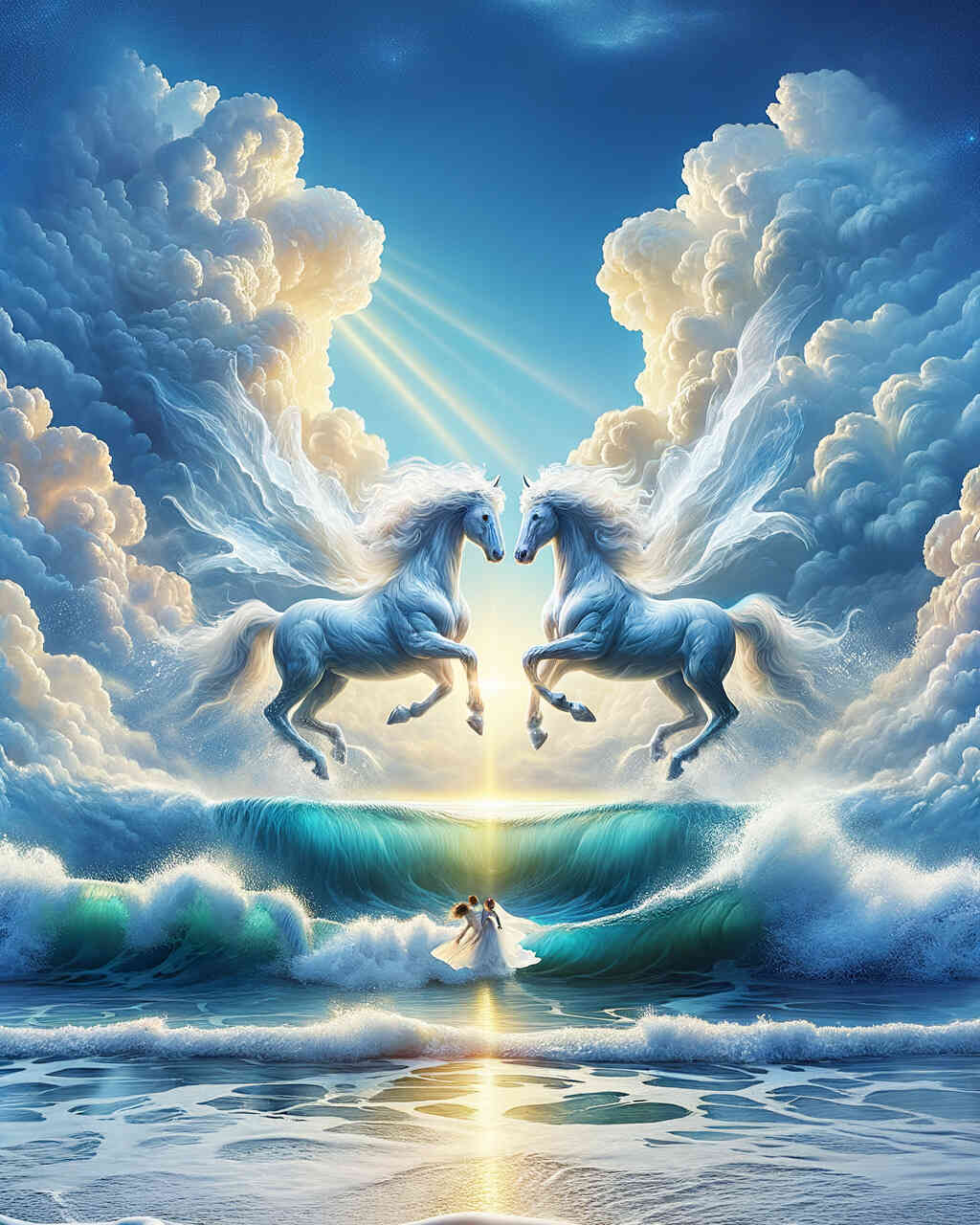 Diamond Painting - Weiße Pferde und Wolkenpaar