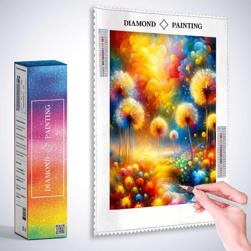 Diamond Painting - Abstrakte Pusteblumen, farbenfroh