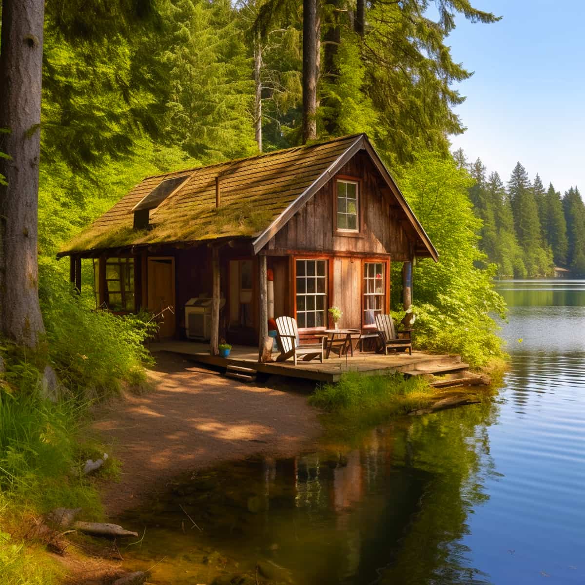 Malen nach Zahlen - Haus am Seeufer - hochwertige Leinwand - 170523, fluss, landschaft, Neu eingetroffen, Quadratisch, wald