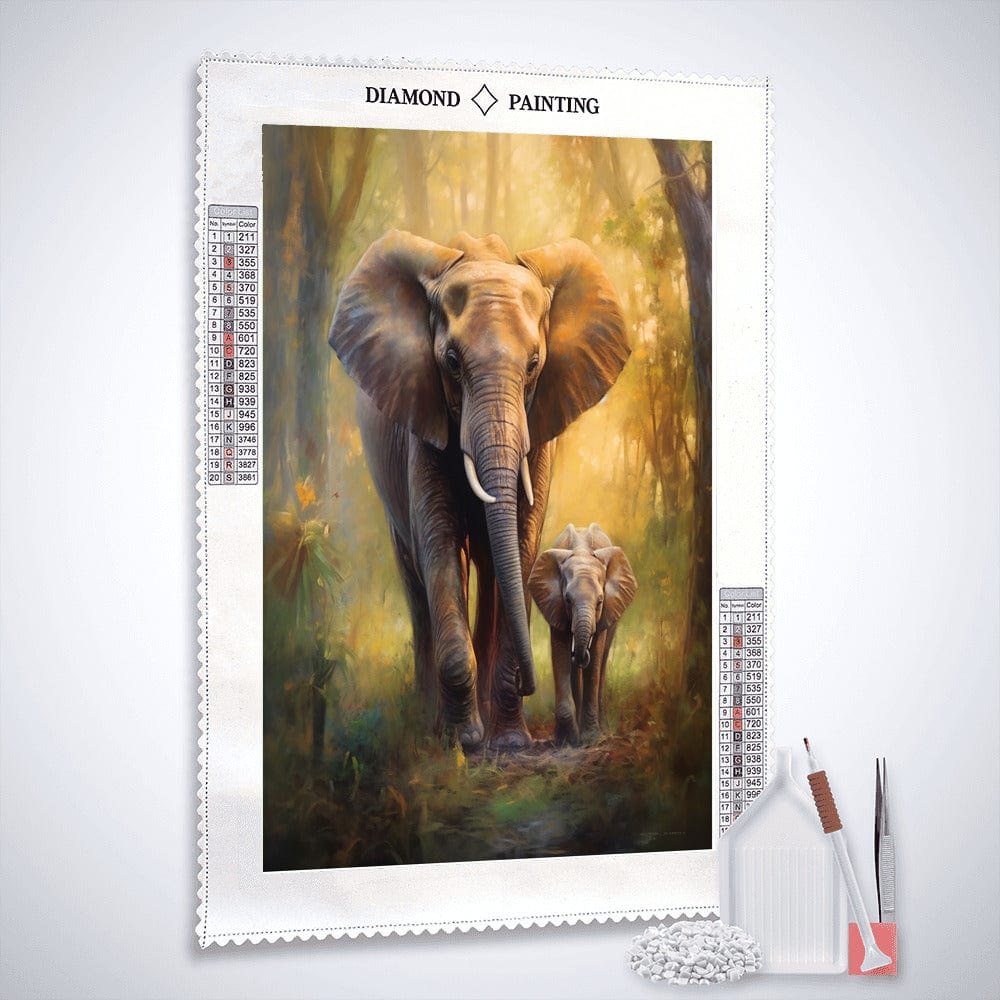 Diamond Painting - Elefant mit Kalb, Wald