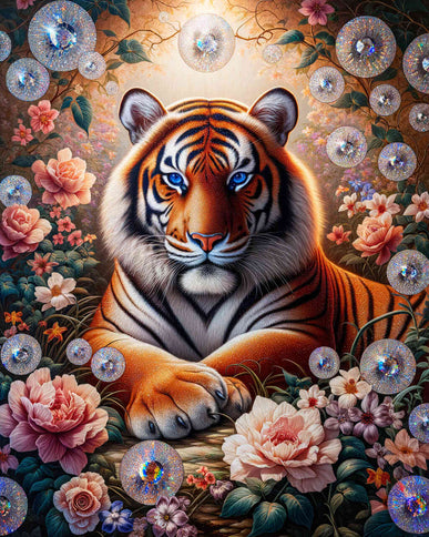 Diamond Painting - Tiger zwischen Blumen